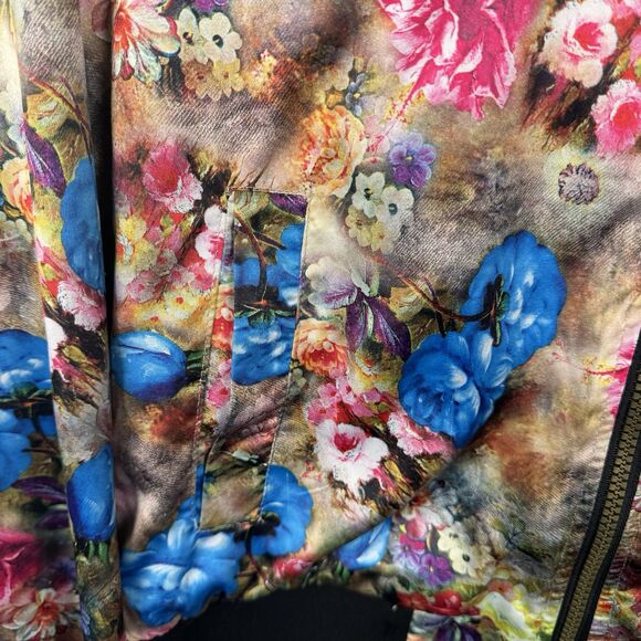 NEW YORK YOKI Silky Feel Full Zip Floral Bomber Style Jacket Women’s Medium - Picture 8 of 9